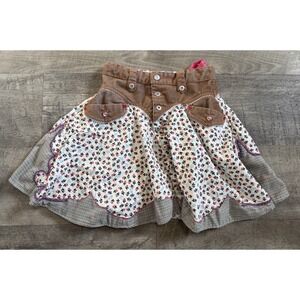 Oilily Floral Western Brown Plaid Cowgirl Corduroy Skirt Girls Sz 116 - 5/6 yrs